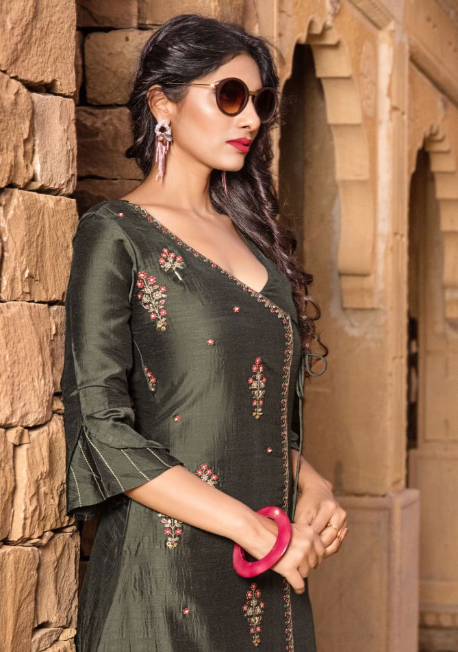 YAMI RESHAMI VOL-2 Latest Fancy Festive Wear Viscos Embroidery Work Kurtis With palazzo Collection